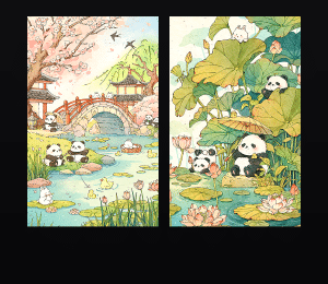 《熊猫夏日荷塘》表情包&高清壁纸，支持导入微信和QQ作为表情包-表情包小岛