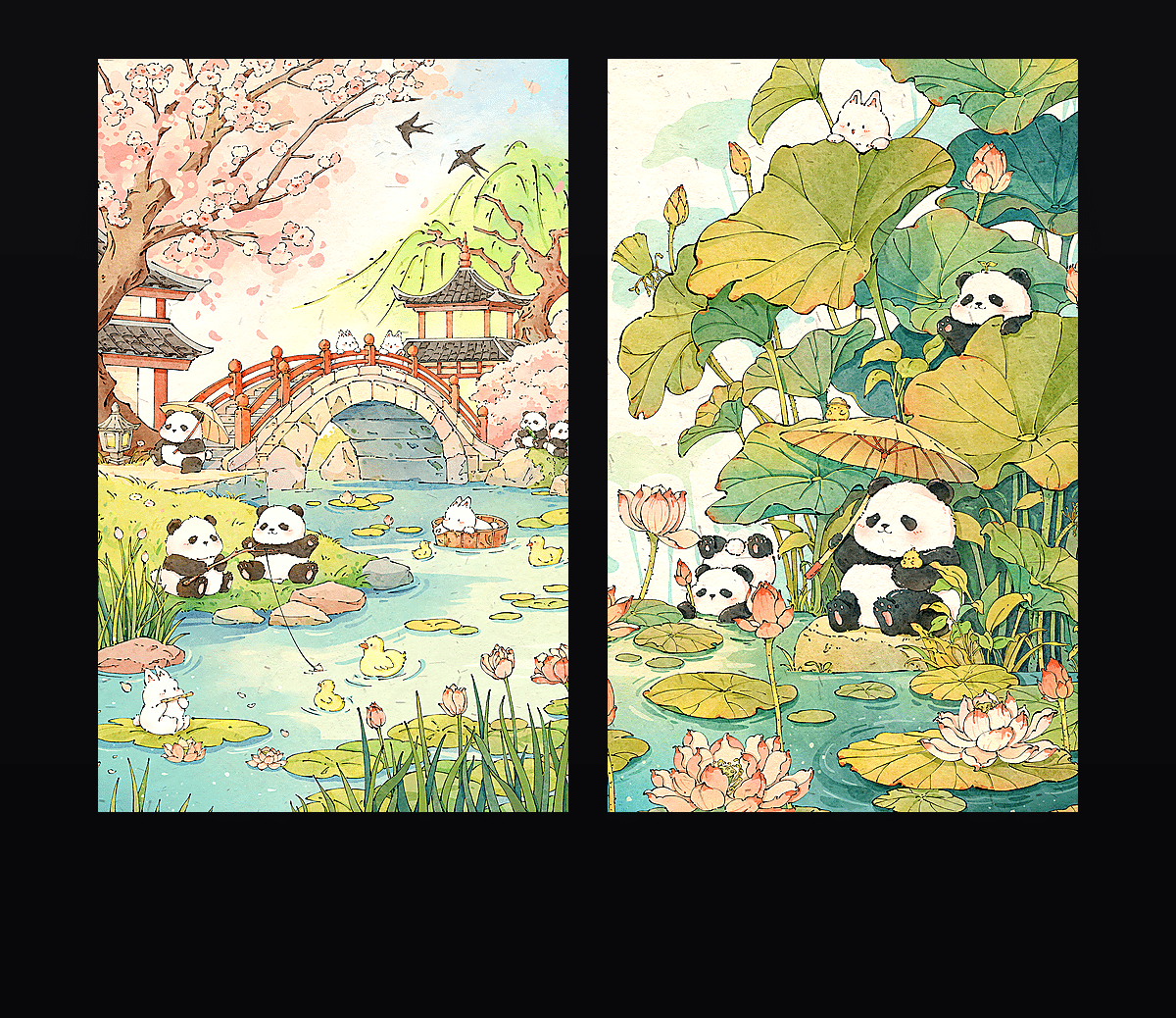 《熊猫夏日荷塘》表情包&高清壁纸，支持导入微信和QQ作为表情包-表情包小岛