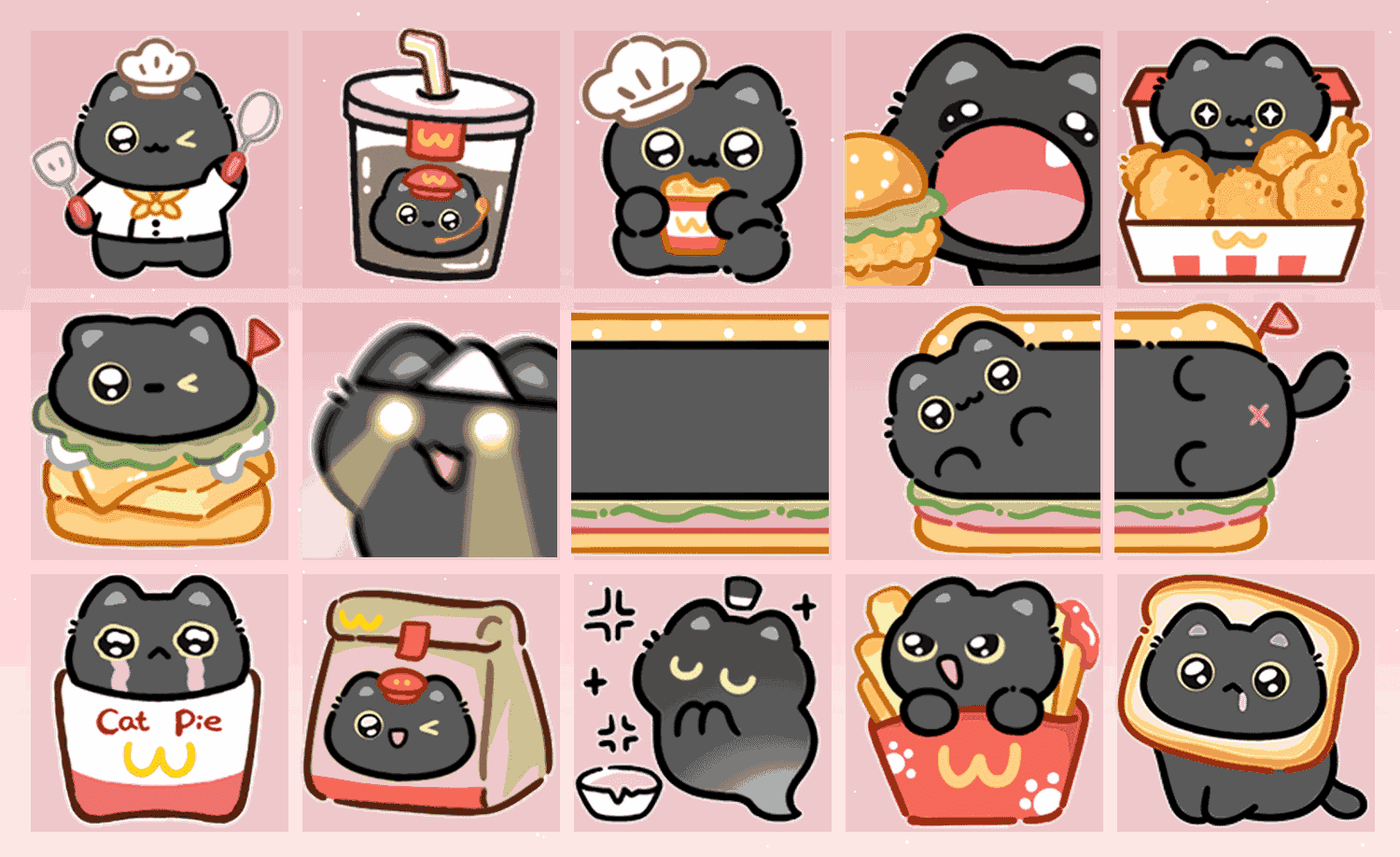 汉堡薯条小黑猫 表情包预览