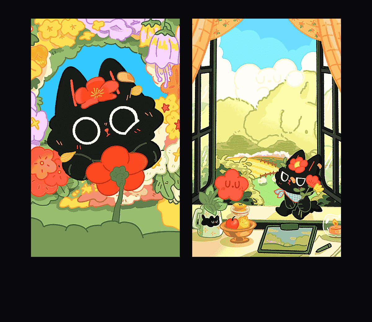 《春日小黑猫》表情包&高清壁纸，支持导入微信和QQ作为表情包-表情包小岛