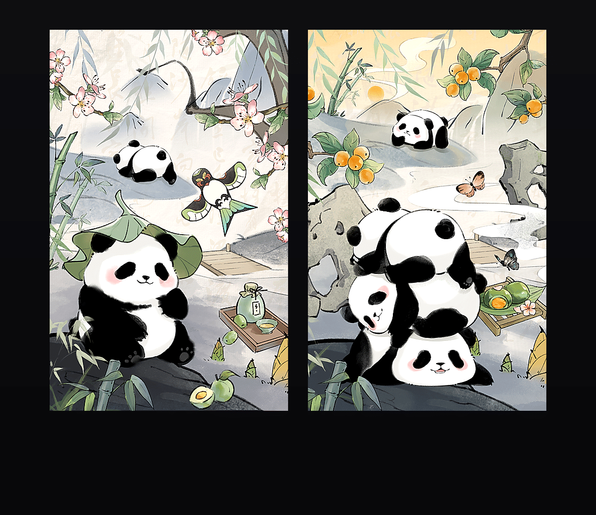 《最最可爱的熊猫猫·水墨山水》表情包&高清壁纸，支持导入微信和QQ作为表情包-表情包小岛
