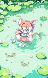 《夏日furry-荷塘金鱼姬》表情包&高清壁纸，支持导入微信和QQ作为表情包-表情包小岛