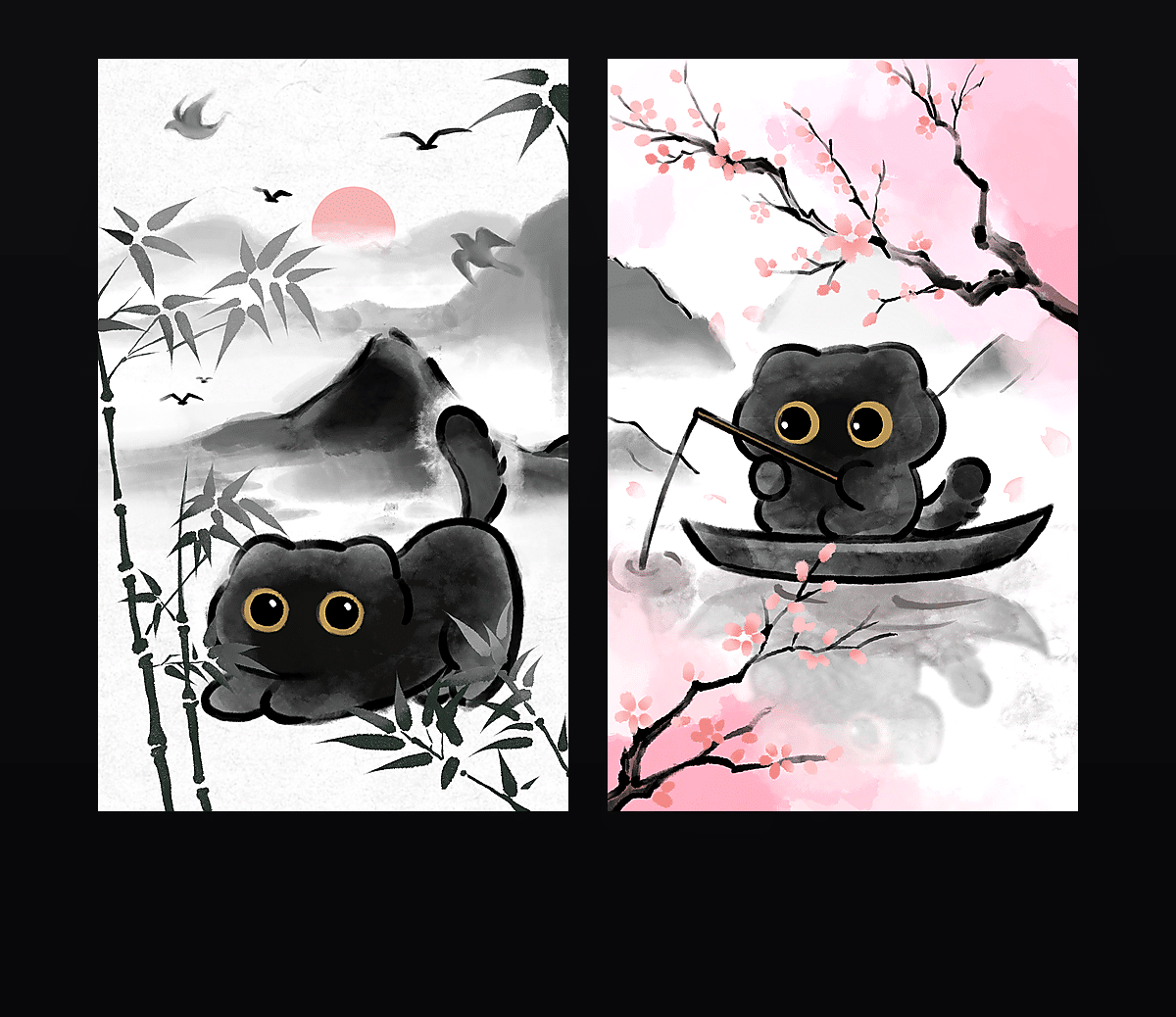 《水墨小黑猫》表情包&高清壁纸，支持导入微信和QQ作为表情包-表情包小岛