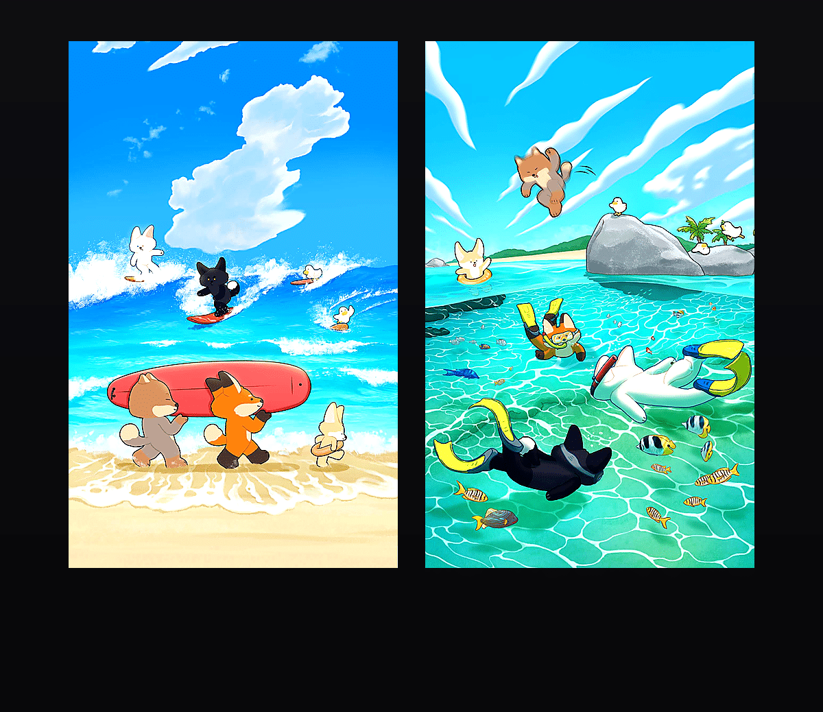 《不秃狐狐·夏日清凉追浪》表情包&高清壁纸，支持导入微信和QQ作为表情包-哔哩小岛
