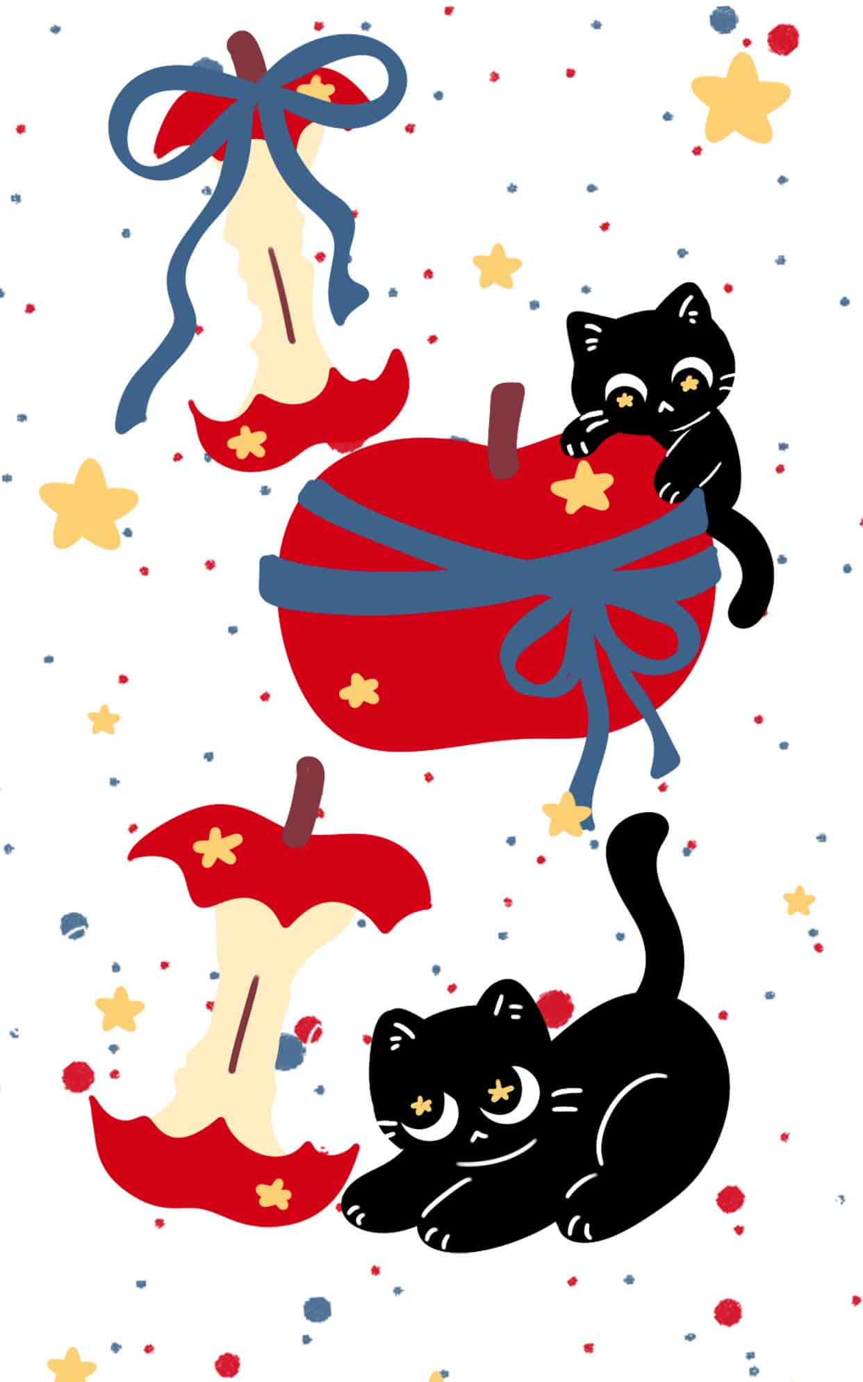 《红苹果和小黑猫》表情包&高清壁纸，支持导入微信和QQ作为表情包-哔哩小岛